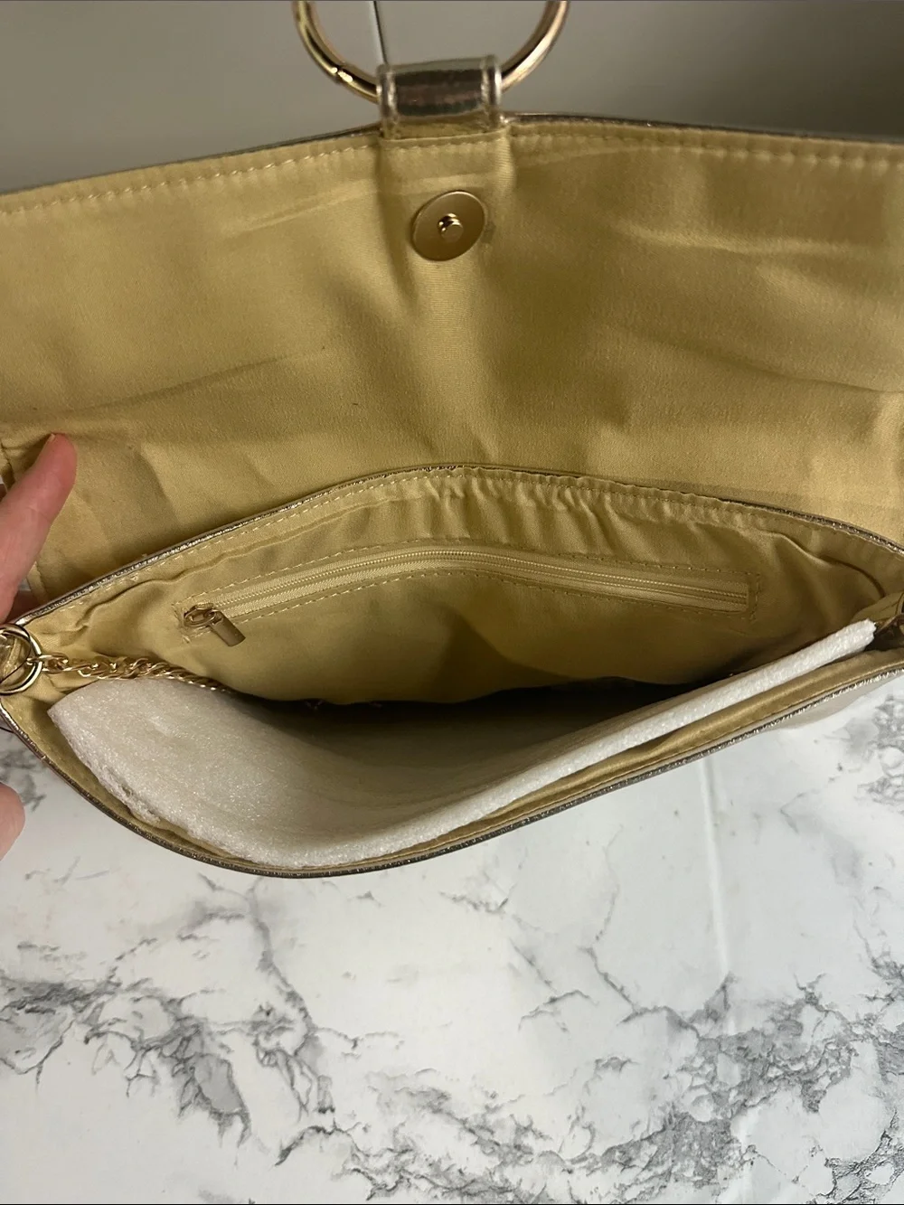 Metallic Gold Ring-Accent Foldover Clutch